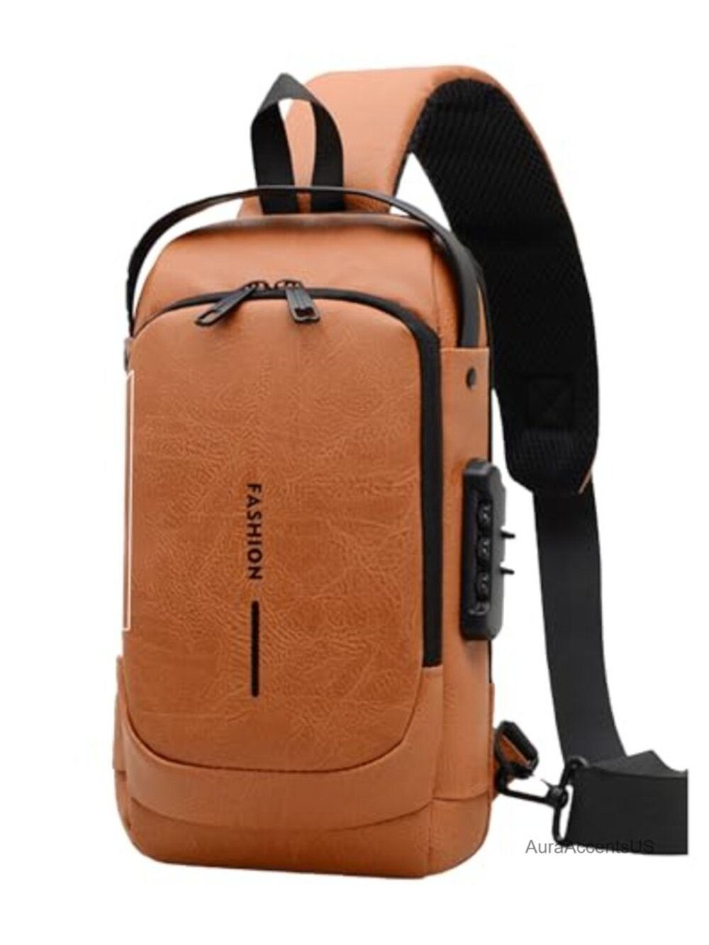 Men's Anti-Theft Sling Bag Faux Leather Crossbody Chest Bag USB Charging